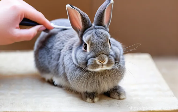 토끼 목욕 방법 - **Prompt 2: "A calm, well-behaved domestic rabbit, possibly a Holland Lop with floppy ears, receivin...