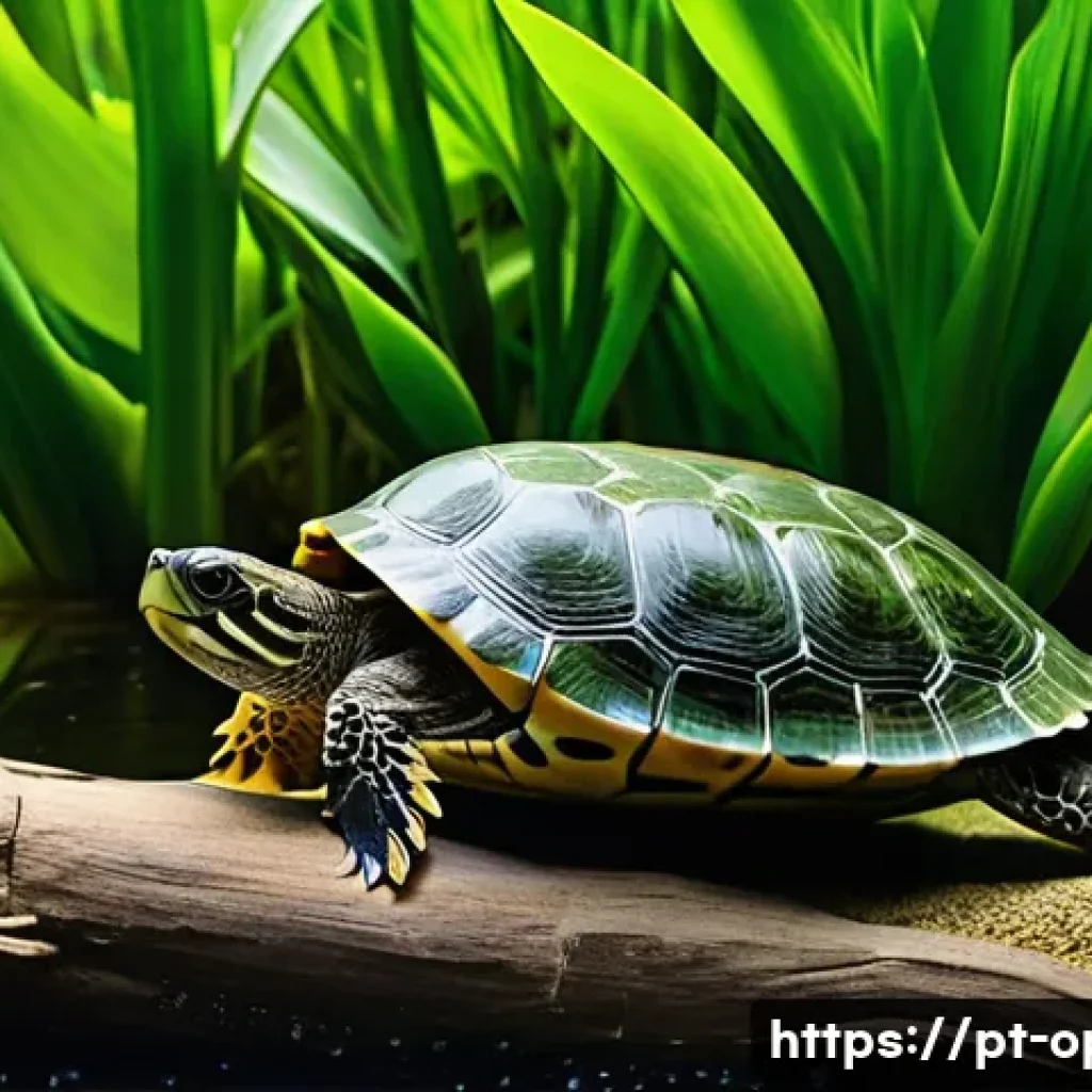 수생 거북이 식물 조합 - **A Thriving Aquatic Turtle Habitat:** A beautifully aquascaped freshwater aquarium for aquatic turt...