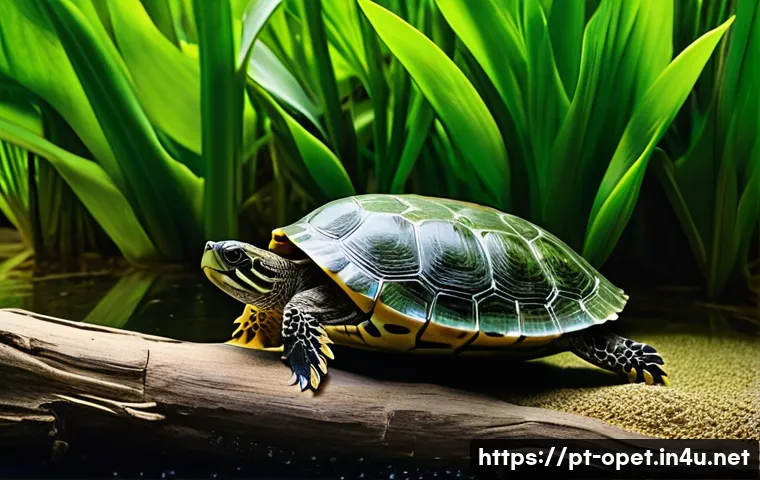 수생 거북이 식물 조합 - **A Thriving Aquatic Turtle Habitat:** A beautifully aquascaped freshwater aquarium for aquatic turt...