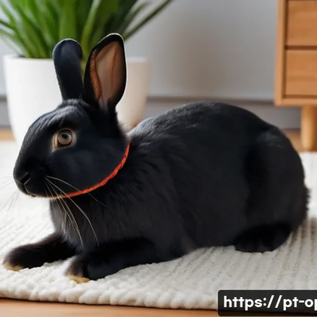 토끼 중성화 수술 - A calm indoor scene featuring a young adult male rabbit in a cozy, well-lit living room with natural...