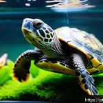 Home 20 수생 거북이 수질 관리 - A detailed close-up of an aquatic turtle swimming gracefully in a well-maintained aquarium with crys...