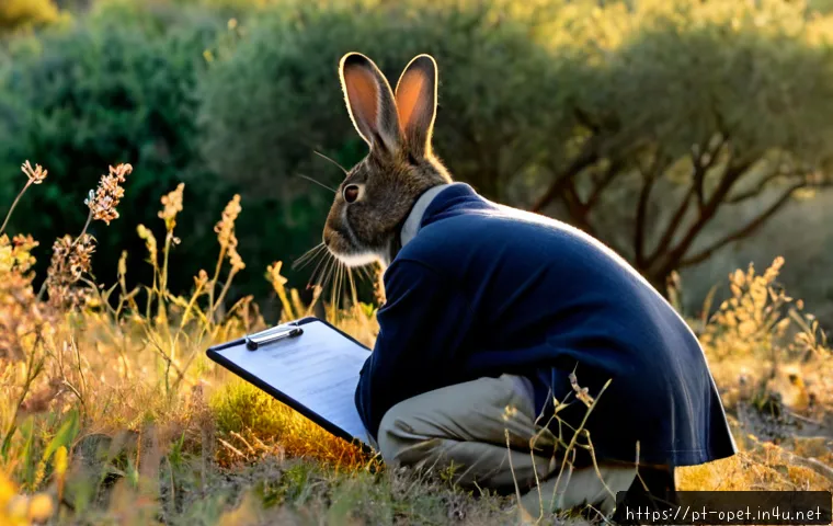 토끼 생태학 연구 사례 - Photorealistic field ecology study of an Iberian rabbit in a sunlit Portuguese cork oak woodland, a ...